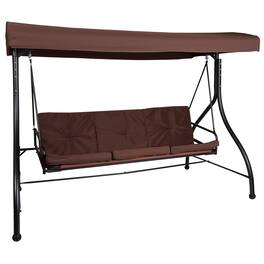 Emma + Oliver - 3-Seat Outdoor Steel Converting Patio Swing and Bed Canopy Hammock - Brown