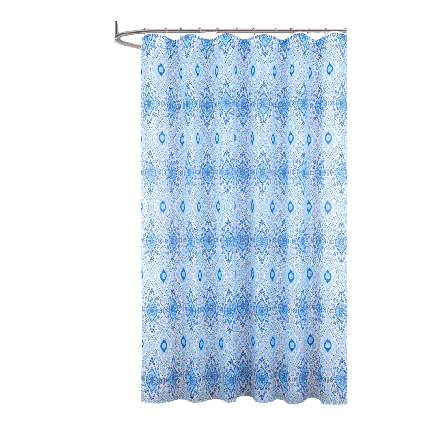 Front. RT Designers Collection - RT Designers Collection 90 GSM Printed Peva Glit Jaxx Shower Curtain 70" x 72" Blue - Blue.
