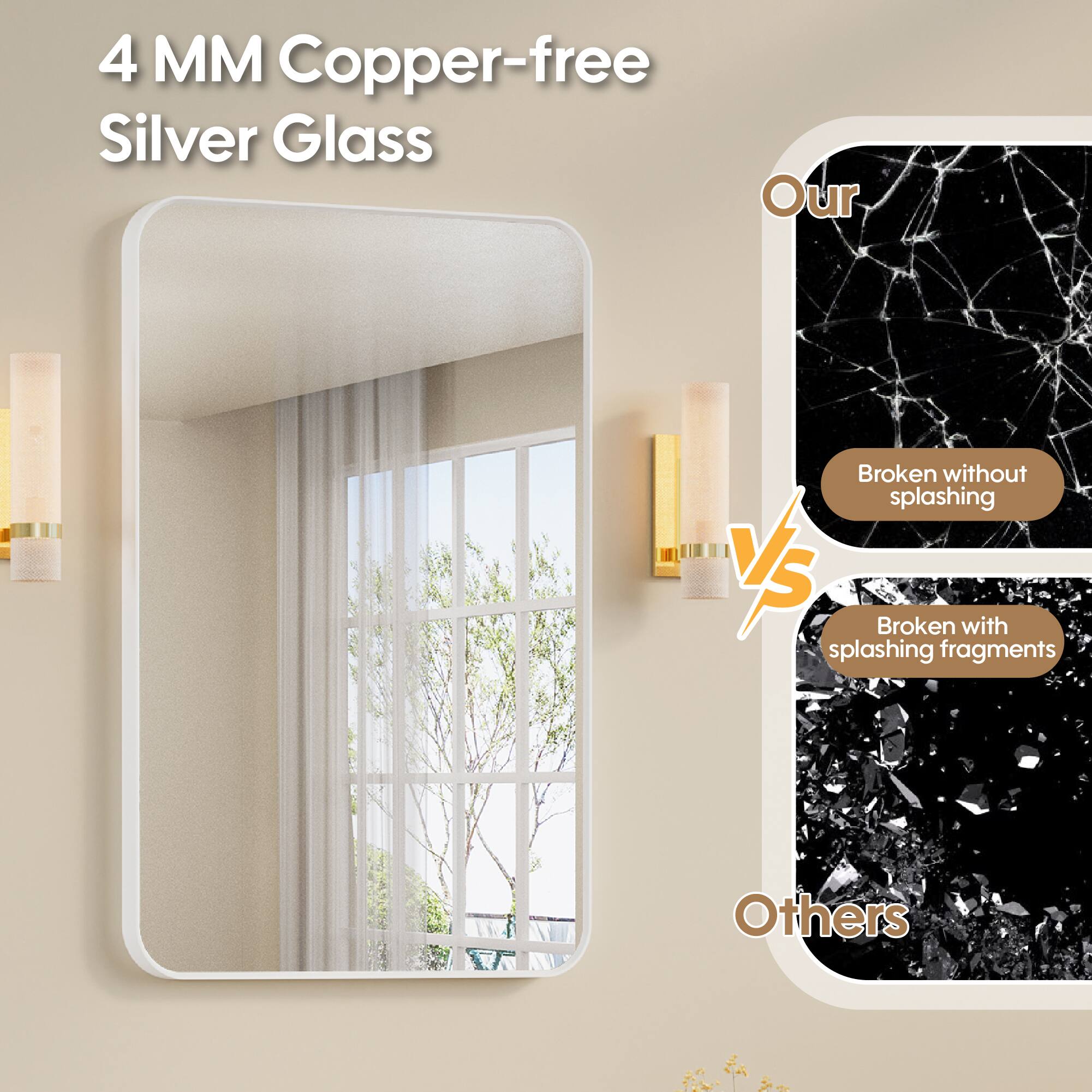 4 MM Copper-free Silver Glass

Our
Broken without splashing

vs

Others
Broken with splashing fragments