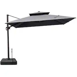 Crestlive Products - 11x11ft Aluminum Double Top Crank Cantilever Patio Umbrella with Base - Dark Gray