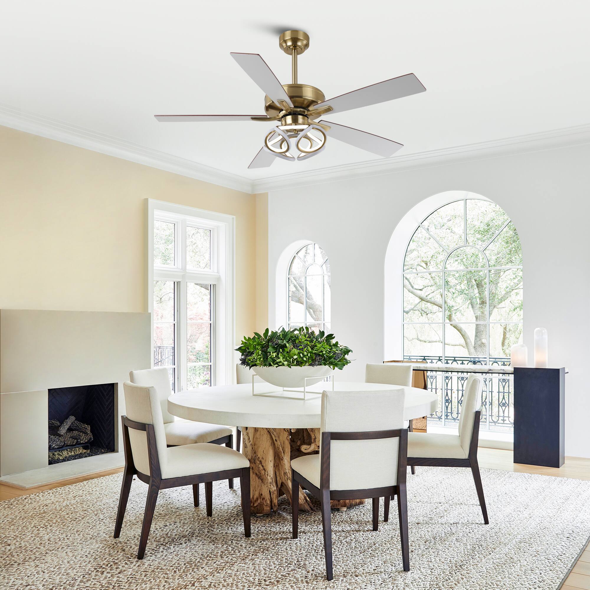 Back. Parrot Uncle - 52" Modern Smart Dimmable LED Ceiling Fan with Light and Remote, with App Control and LED RGB Color Changing - Gold.