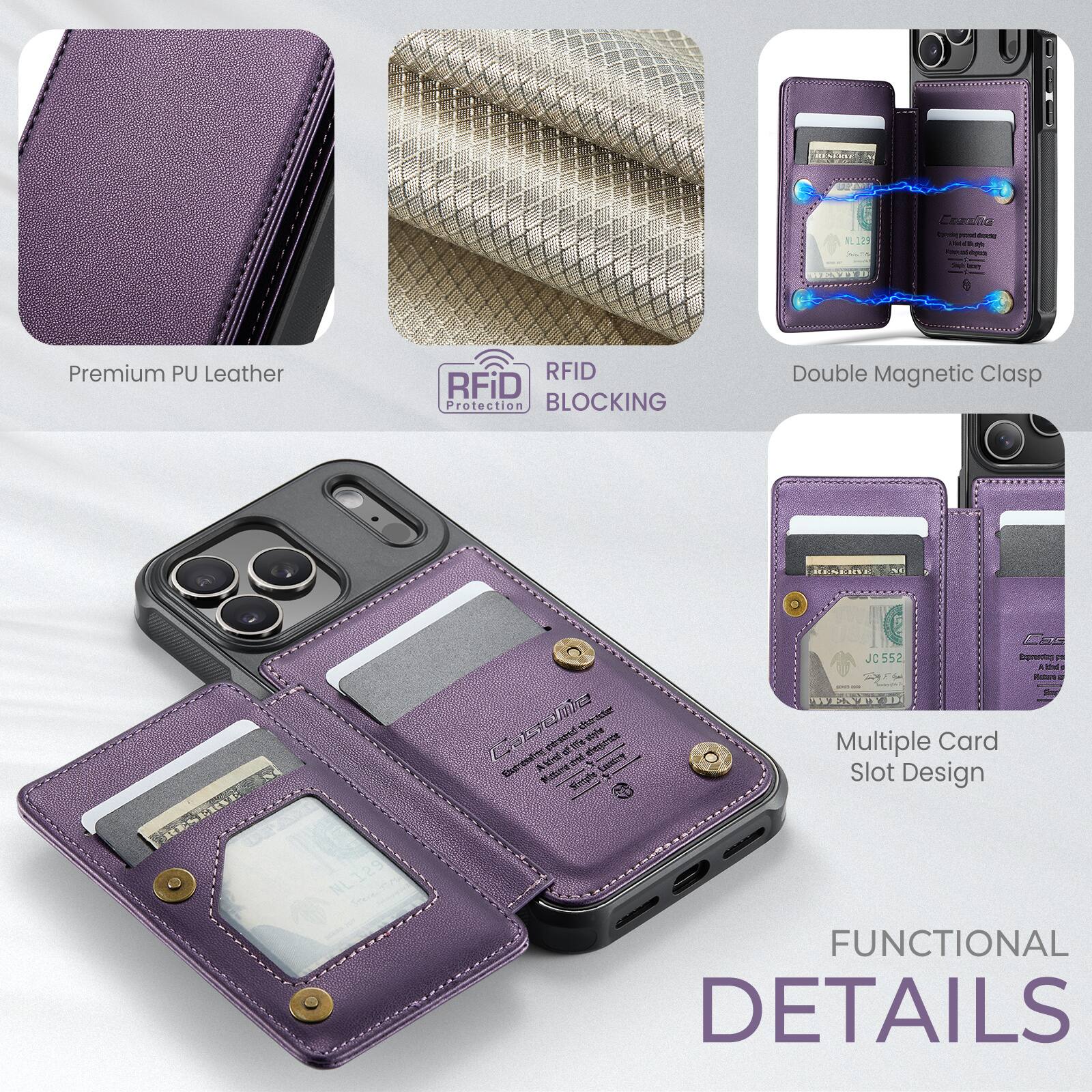 E 129 Cezzia NEUE - Premium PU Leather RFID Protection BLOCKING Double Magnetic Clasp Multiple Card Slot Design FUNCTIONAL DETAILS