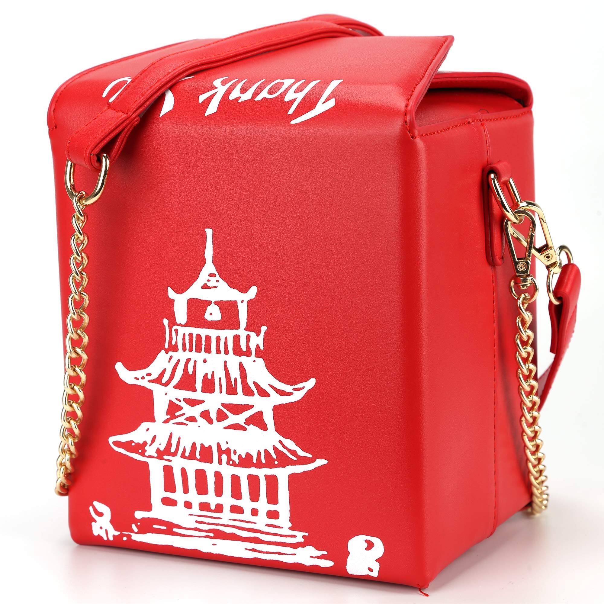 Left. Fabibe - Tower Print Crossbody Shoulder Bag Pu Takeout Box Totes Purse For Women(red). Unique design: made of polyurethane, it. - Default.