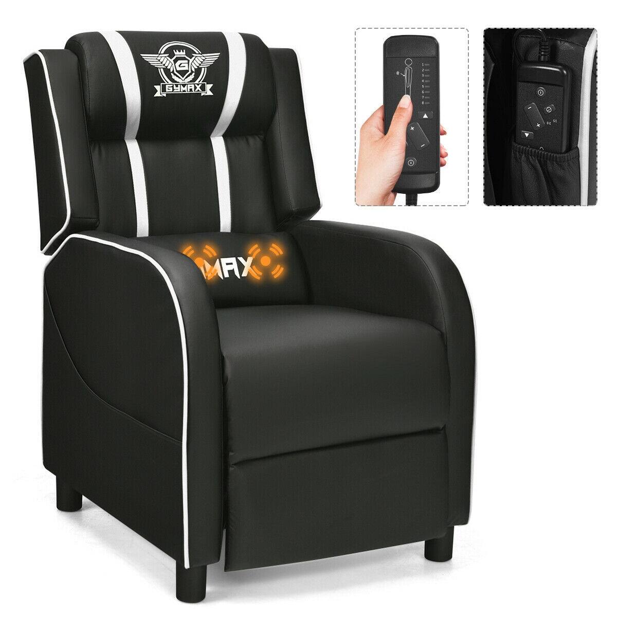 Alt View 3. WELLFOR - Massage Racing Gaming Single Recliner Chair - White + Black.