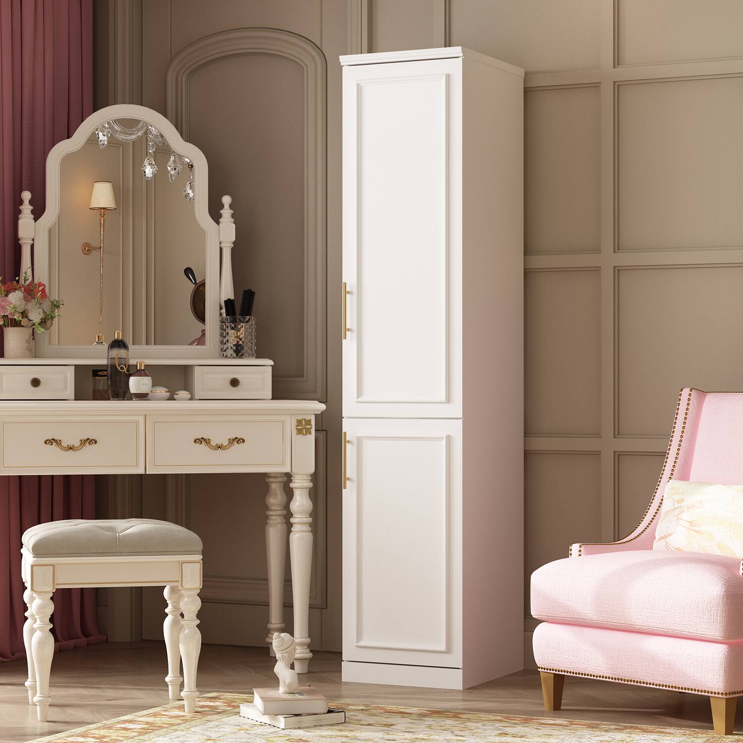 Alt View 7. FUFU&GAGA - FUFU&GAGA Tall Wardrobe - Space - Saving Storage with Anti - Tip Safety - White.