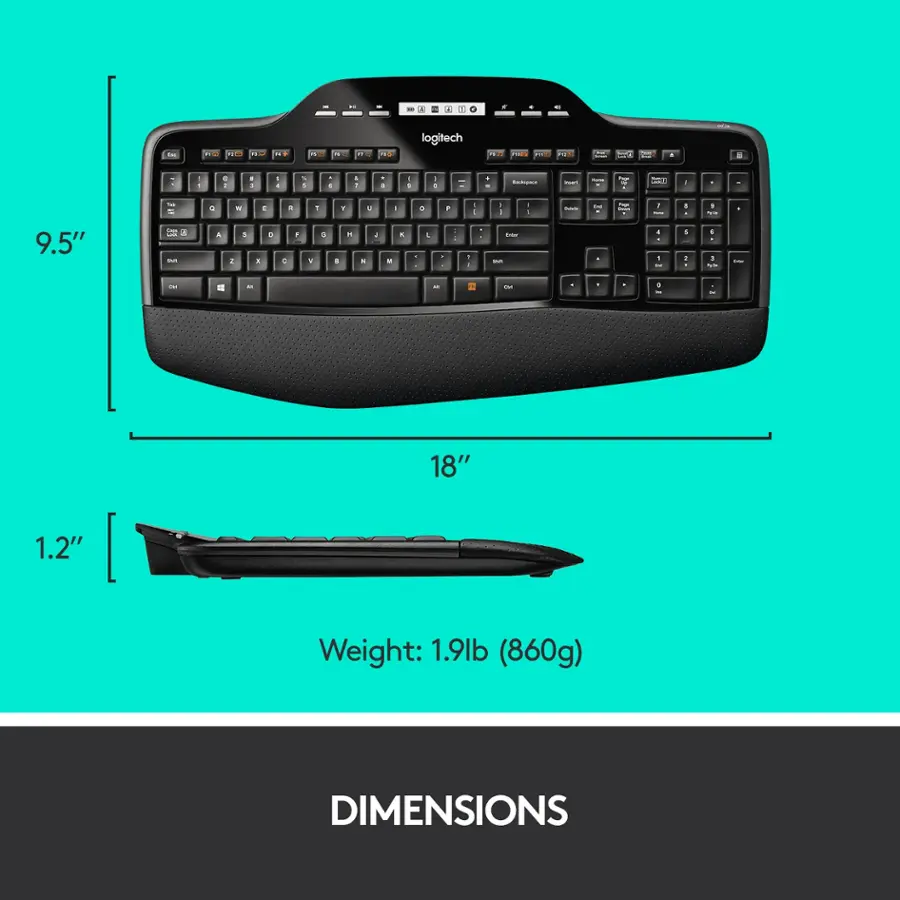 Logitech MK710 Full size Ergonomic Wireless Membrane Keyboard and Mouse ...