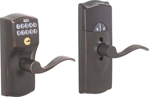 Angle Standard. Schlage - LiNK Wireless Keypad Lever Lock - Aged Bronze.