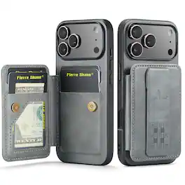 Dteck - for Apple iPhone 17 Pro Wallet Case,Vintage PU Leather Shockproof Cover with RFID Flip Card Holder & Finger Clip - Gray