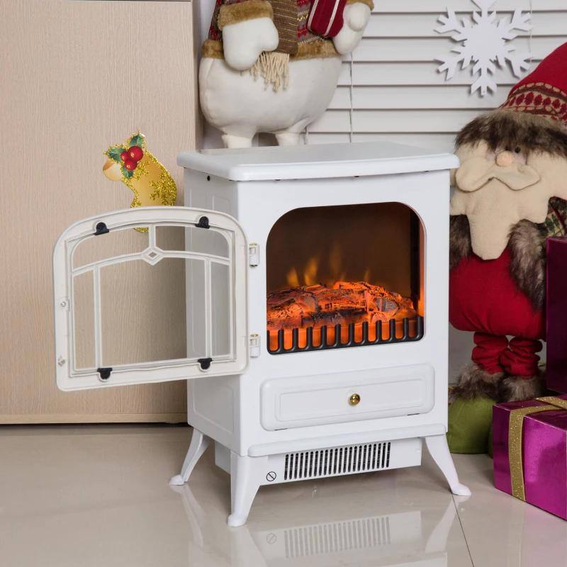 Alt View 8. Resenkos - Fireplace Stove, Electric Fireplace Heater with Realistic LED Flames and Logs, White - White.