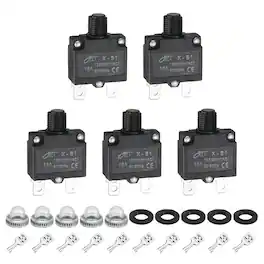 Unique Bargains - 5pcs 18A Thermal Circuit Breaker, 125/250V AC,32V DC, Manual Reset Push Button, Waterproof Caps, Quick Connect X-B1 - Black