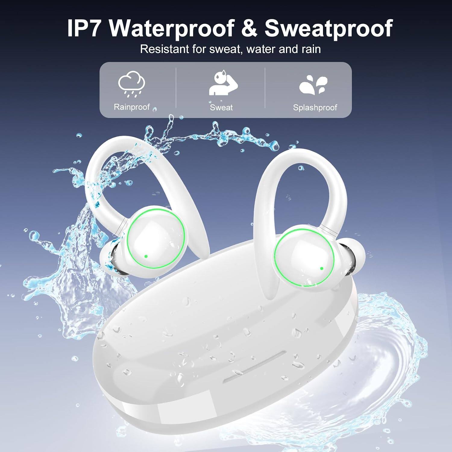 IP7 Waterproof & Sweatproof  
Resistant for sweat, water and rain  
Rainproof  
Sweat  
Splashproof