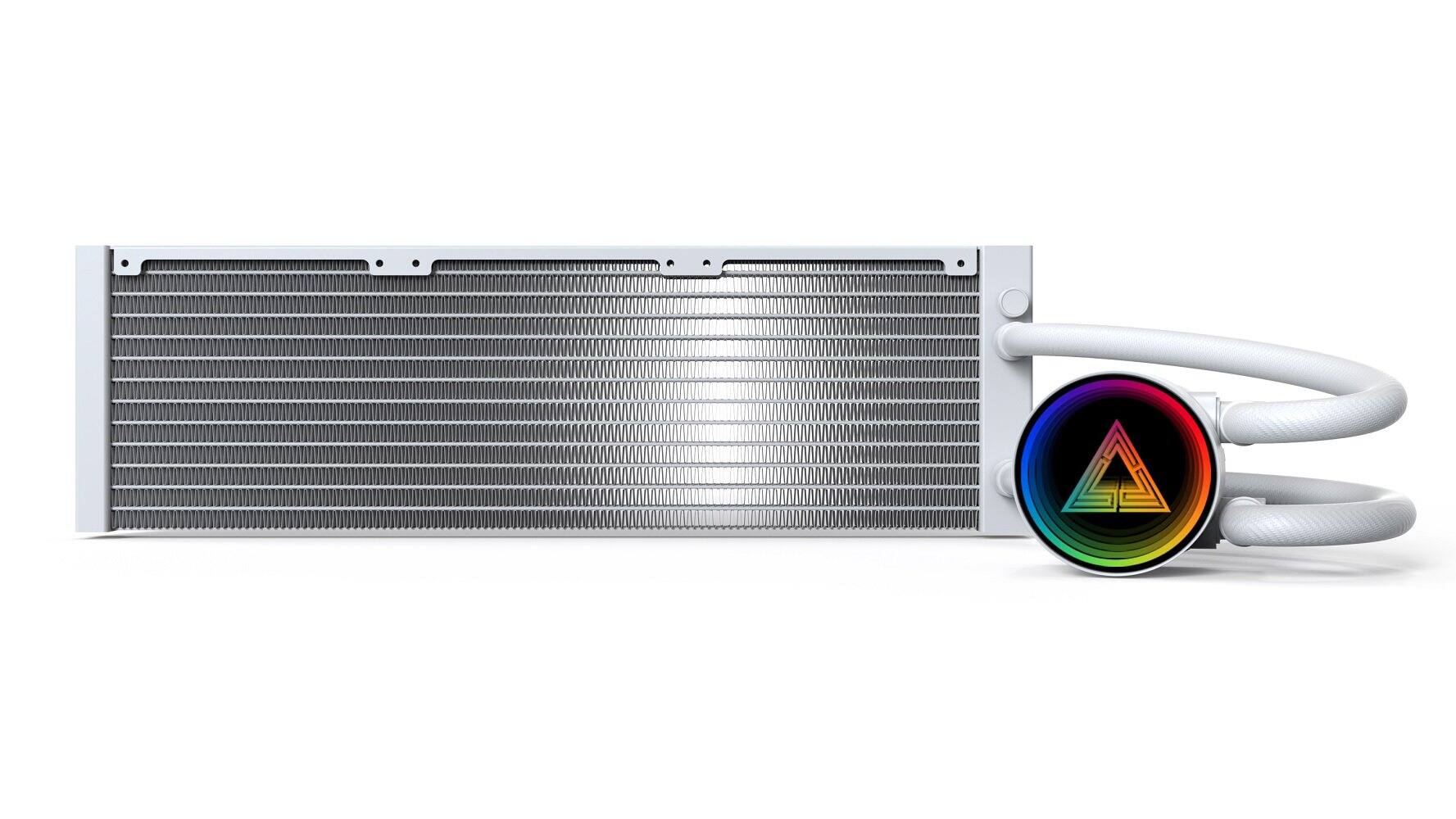 Alt View 1. Montech - LightFlow ARGB 360 CPU Liquid Cooler, 360mm AIO with Infinity Mirror Design, 3100RPM Pump, 3x120mm ARGB Fans - White.