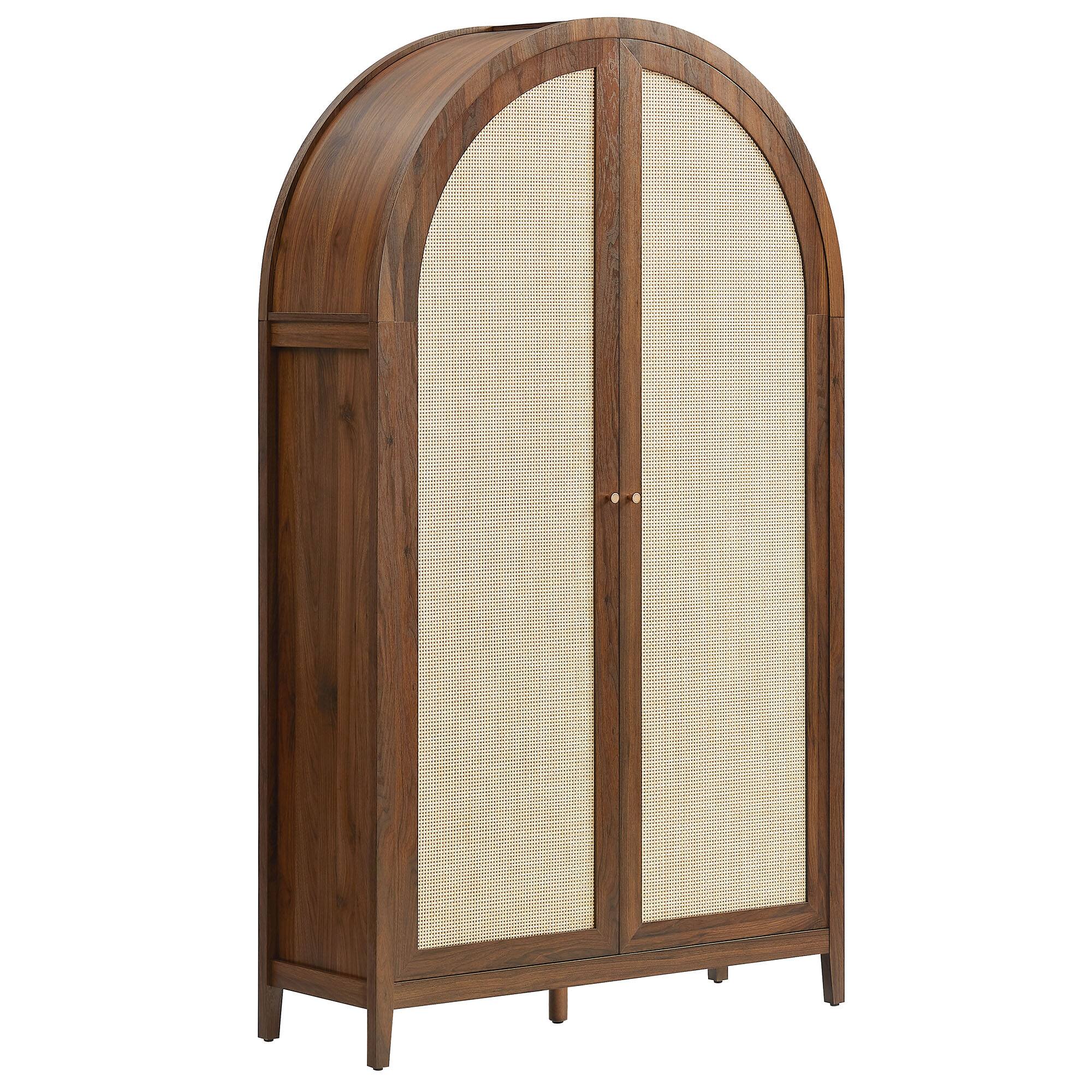 Angle. Modway - Calista 79" Tall Wide Rattan Arched Storage Cabinet by Modway - Walnut.