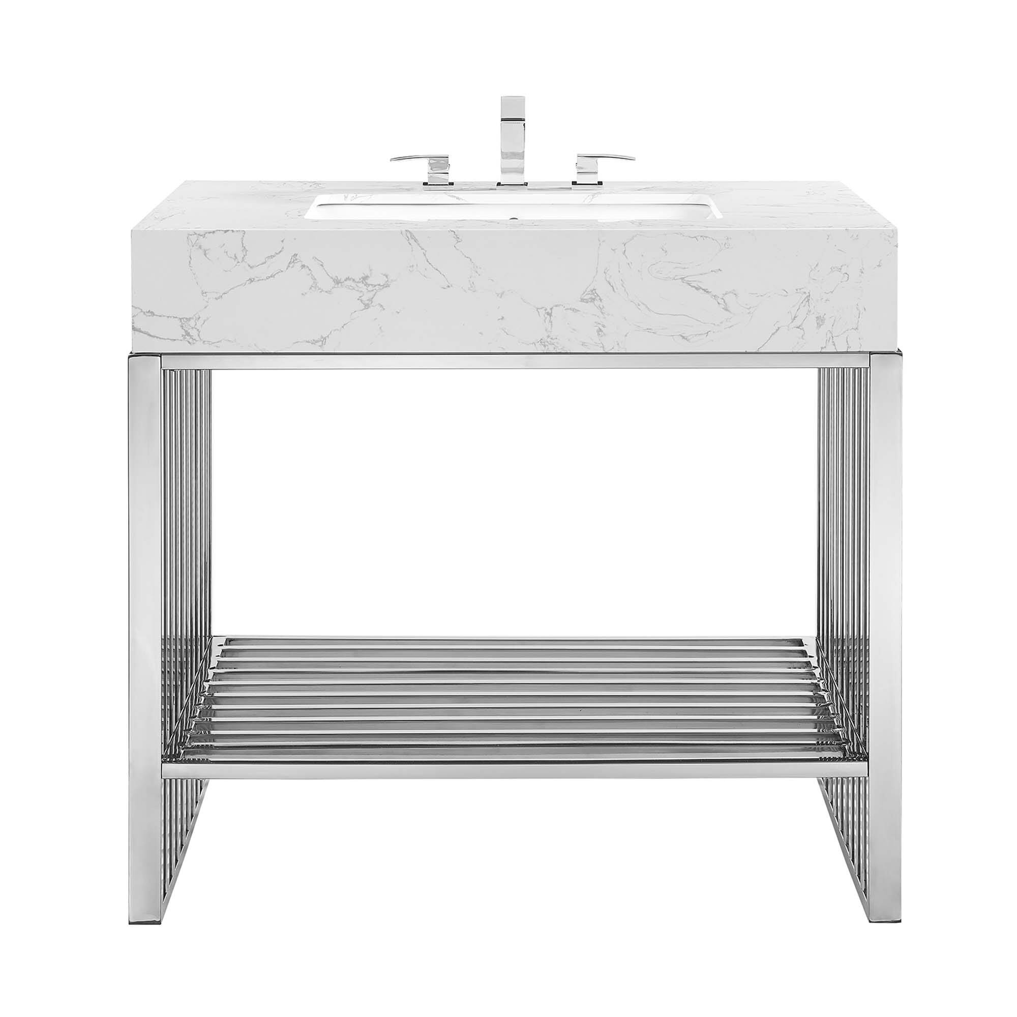 Alt View 2. Modway - Gridiron Bathroom Vanity Basin Included by Modway - White Silver.