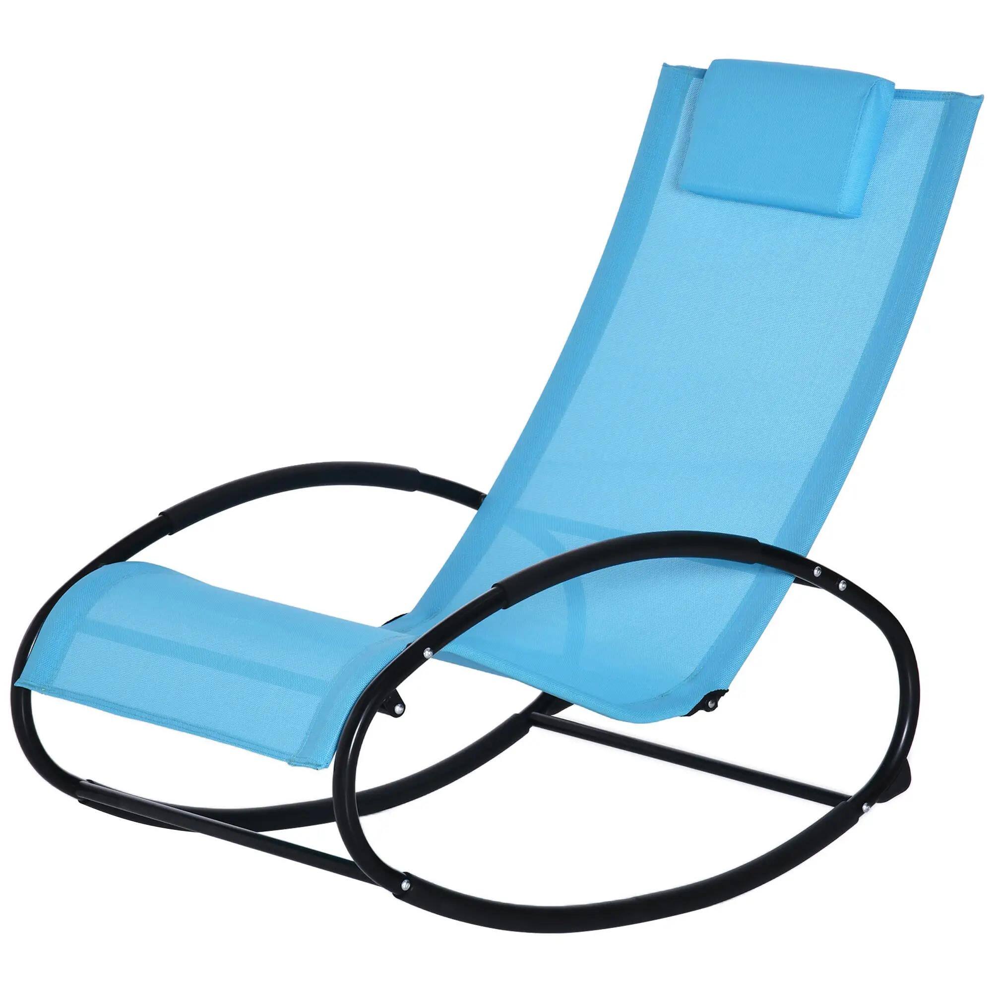 Angle. Resenkos - Resenkos Pool Lounger, Outdoor Rocking Beach Chair, Sunbathing Essentials, Pillow-Included, Mesh Backrest, Sky Blue - Sky Blue.
