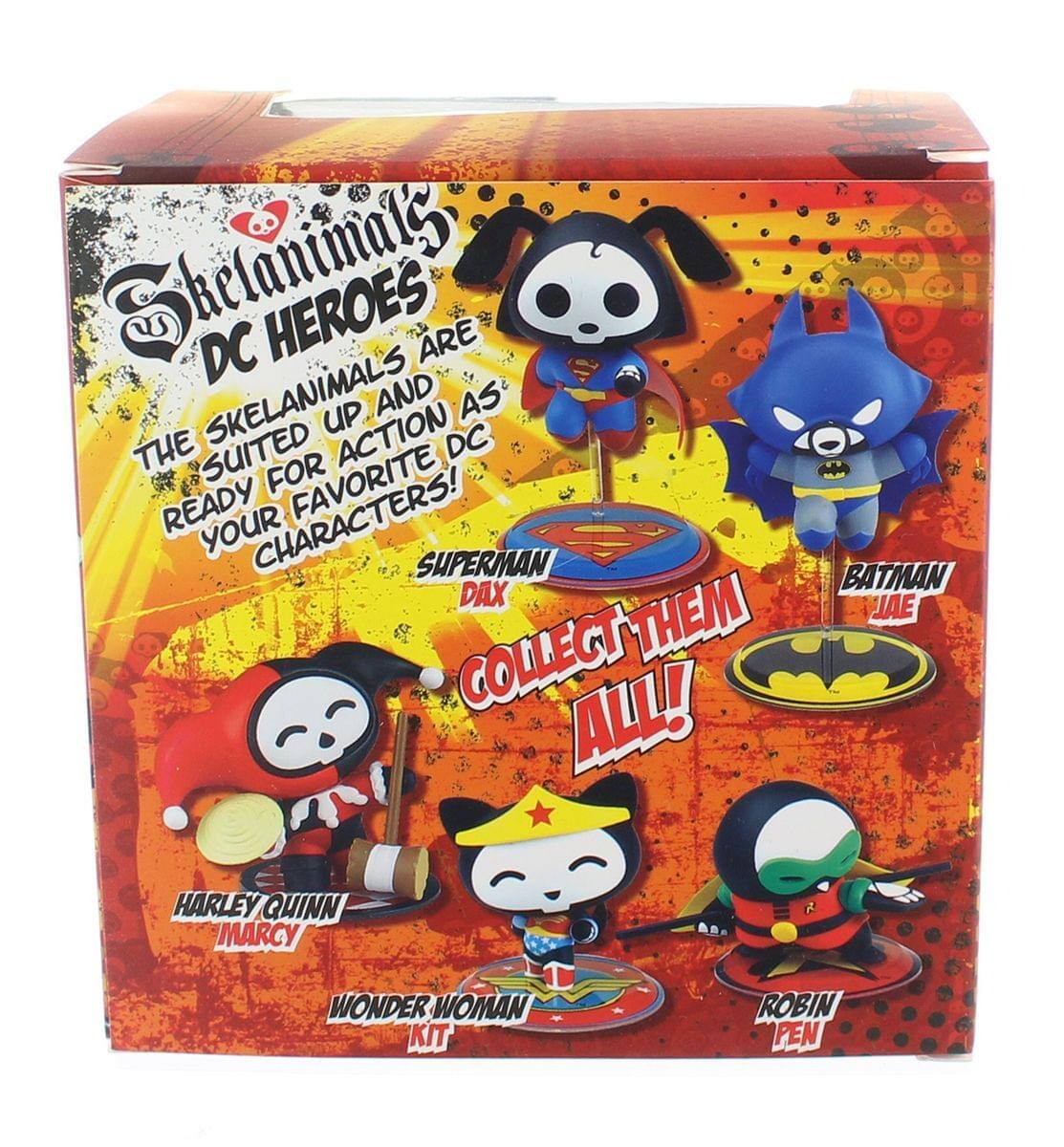 Skelanimals DC Heroes are Skelanimals up and as the suited for action DC ready characters! Favorite your super favorite characters! Collect them all! Superman Dax, Batman Jae, Harley Quinn Marcy, Wonder Woman Kit, Robin Pen.
