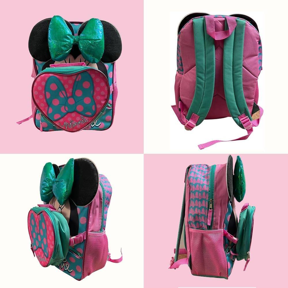 Left. Amber Sporting Goods - Minnie Mouse 16" Backpack & Lunch Box Set – Cute School Bag w/ Heart Lunchbox, Pockets & Straps - Multicolor.