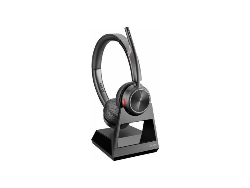 Front. Poly - HP Poly Savi 7220 Office DECT 1920-1930 MHz Headset TAA - Stereo - Wireless - DECT - 393.7 ft - Over-the-Head - Binaural - Black.