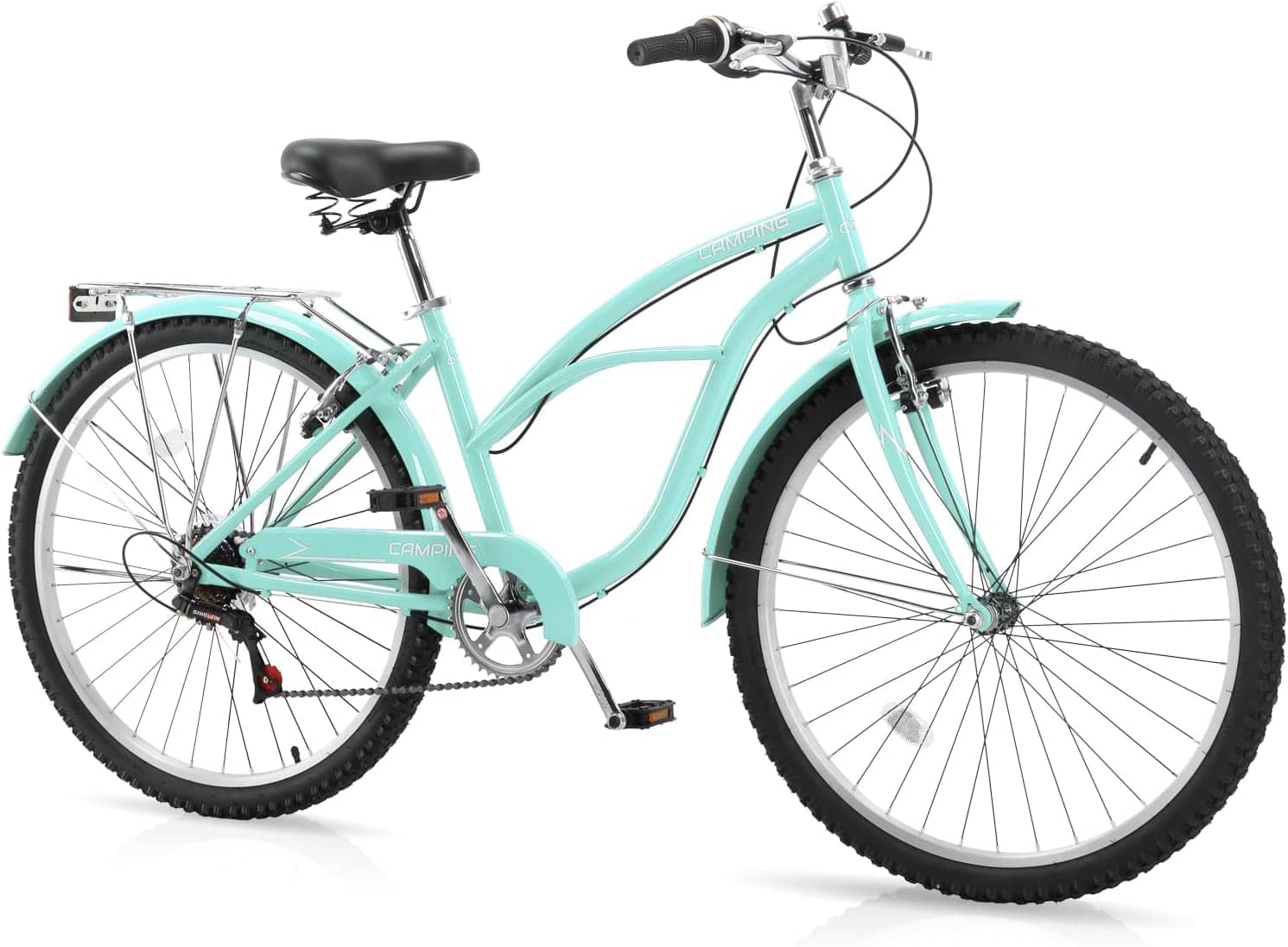 Winado - Women Bike, 26 Inch Beach Cruiser Bike, 7 Speed Commuter Bicycle with Ergonomic Upright Frame - Green