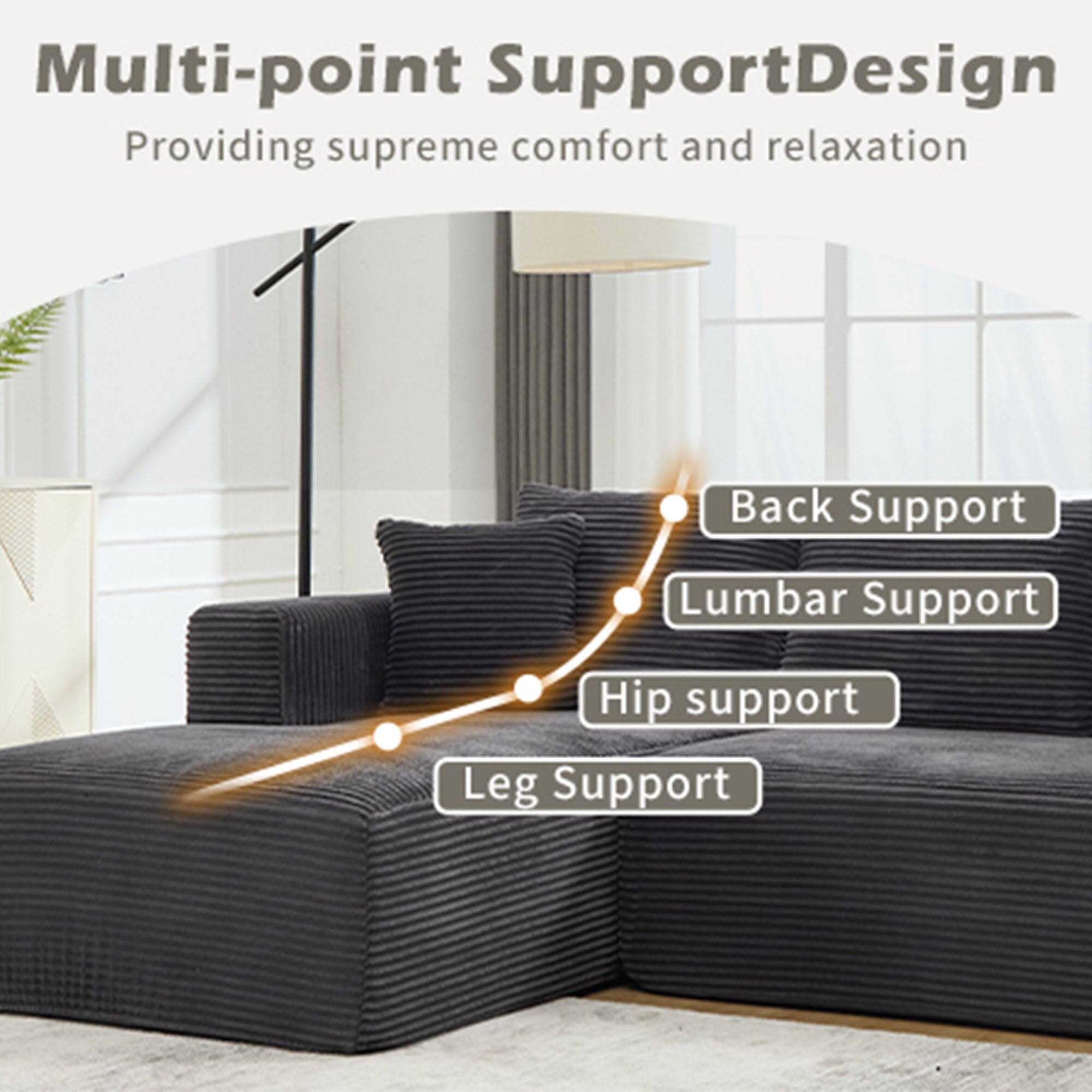 Multi-point Support Design  
Providing supreme comfort and relaxation  

- Back Support  
- Lumbar Support  
- Hip Support  
- Leg Support
