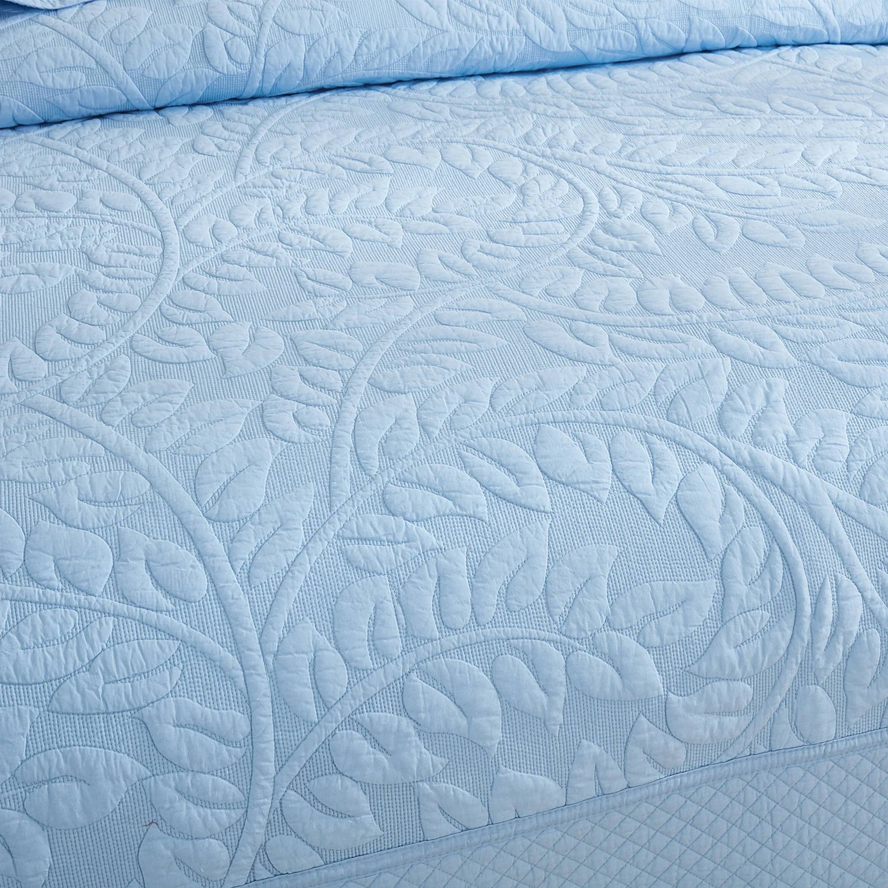 Back. MarCielo - Marcielo 2/3 Piece 100% Cotton Oversized Bedspread Lightweight Quilt Set - Light Blue.