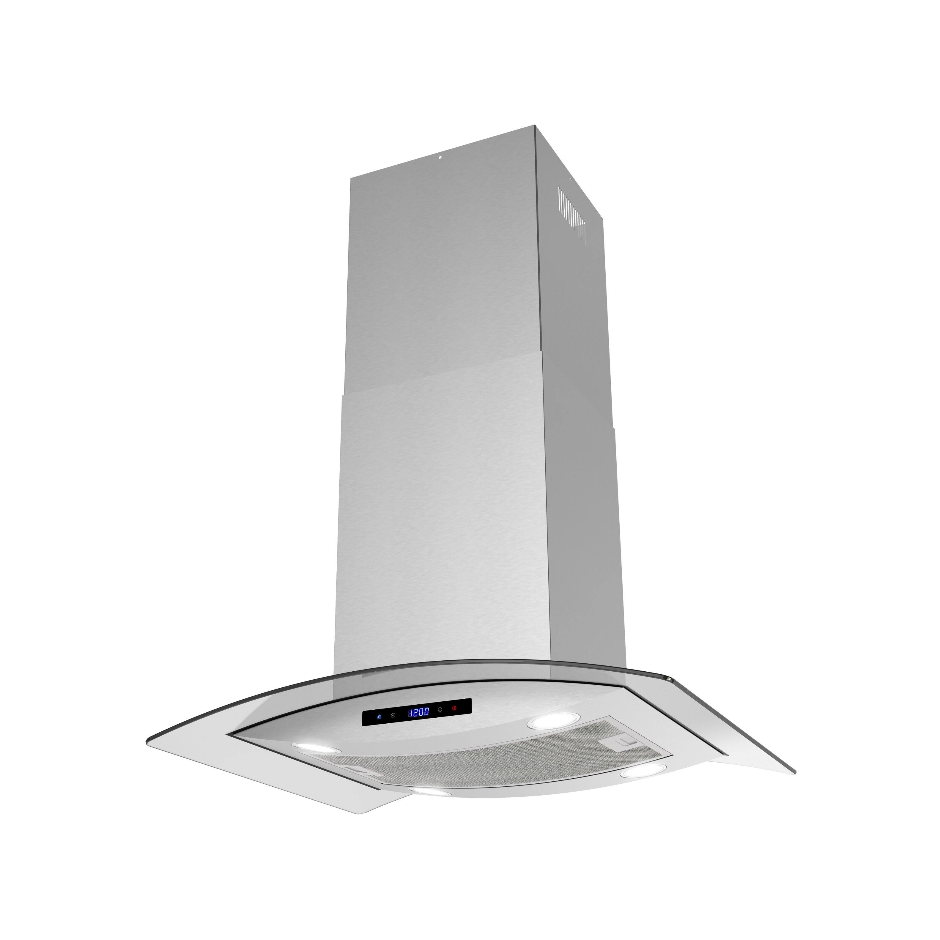 Alt View 2. Streamline - 30 in. Merone Ducted Island 350 CFM Range Hood, Mesh Filters, Touchpad Control, LED Lights - Brushed Stainless Steel.