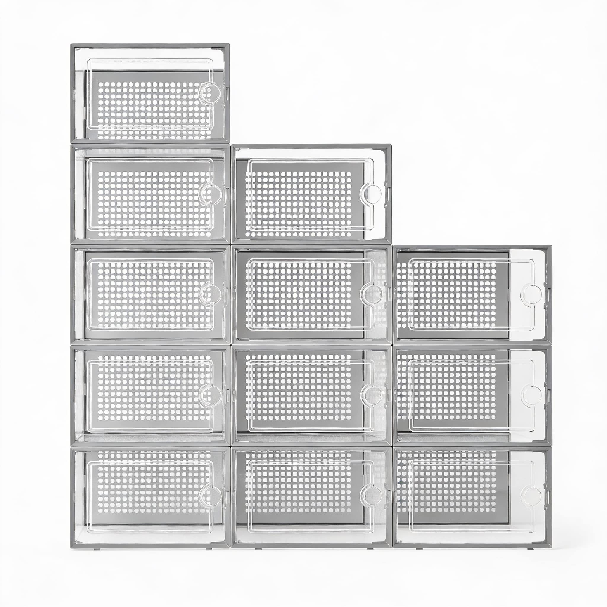 Frangdom - ABS Stackable Shoe Box 12-Pack Ventilated Dustproof - Gray