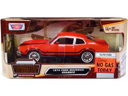 1974 Ford Maverick Grabber Stripes "Forgotten Classics" Series 1/24 Diecast Model Car by Motormax - Orange With Black