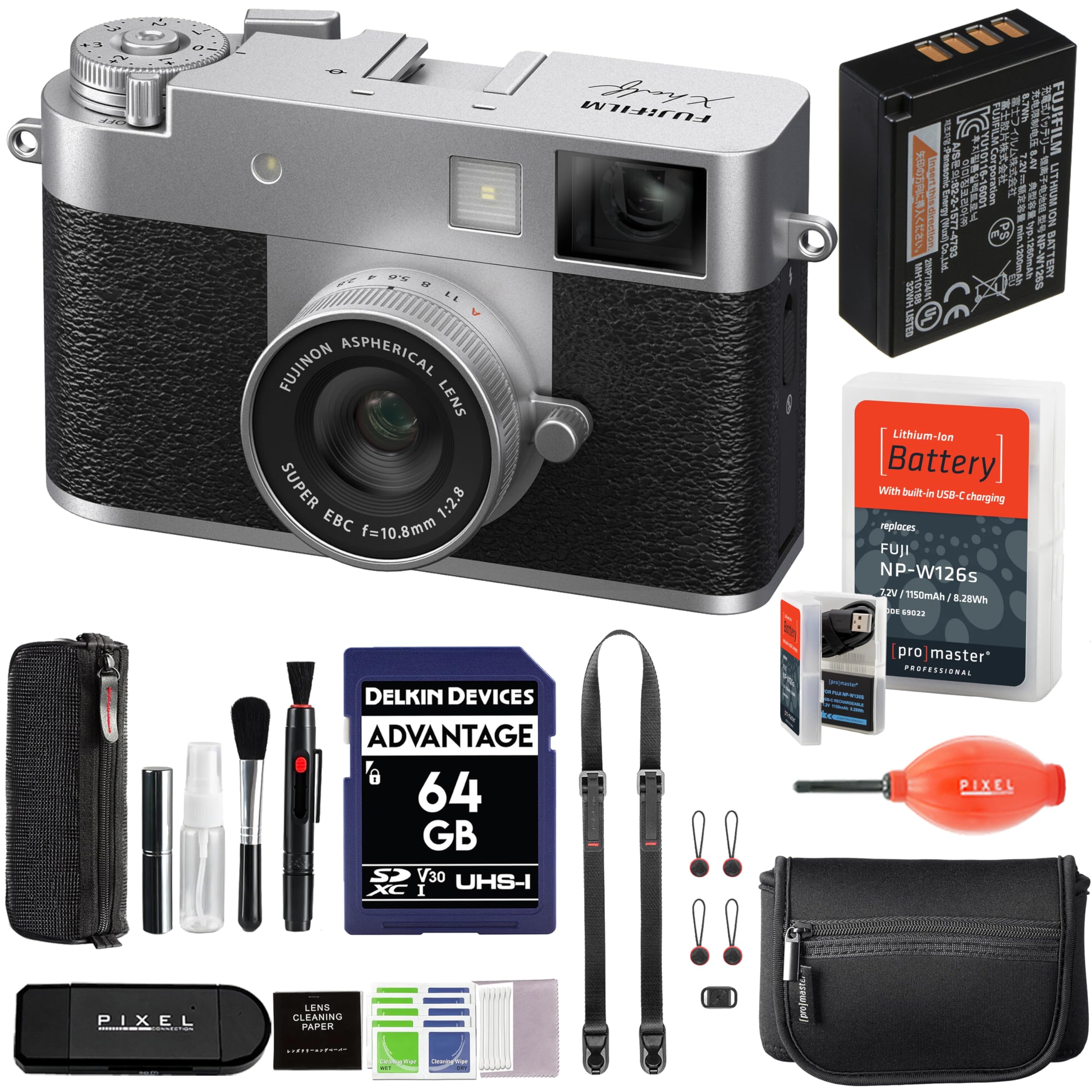 Bundle - Fujifilm - X Half Digital Camera (Silver) with Extra Battery + Peak Design Strap + More Advanced Accessories