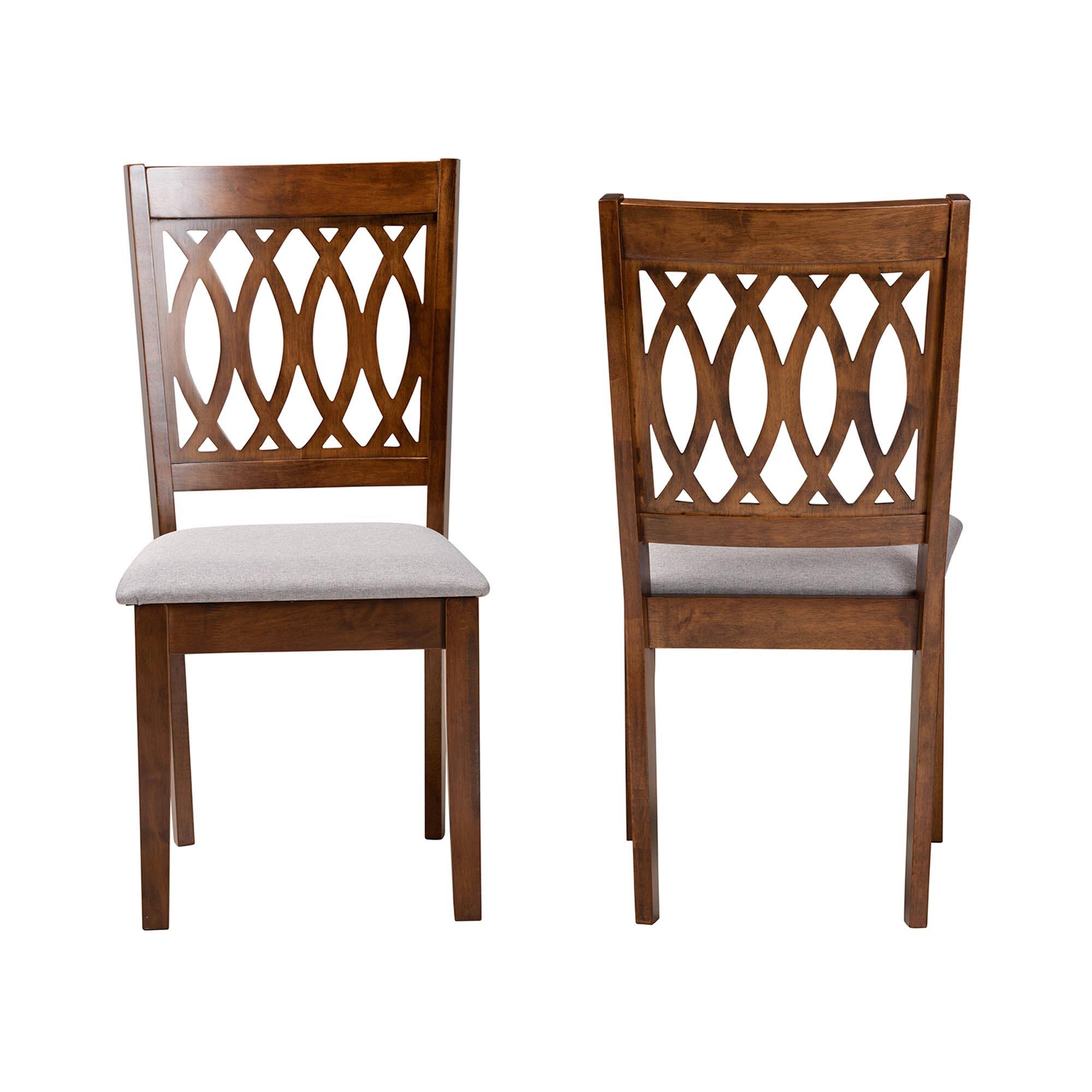 Angle. Baxton Studio - Florencia Modern Fabric and Finished Wood 2-Piece Dining Chair Set - Grey/Walnut Brown.