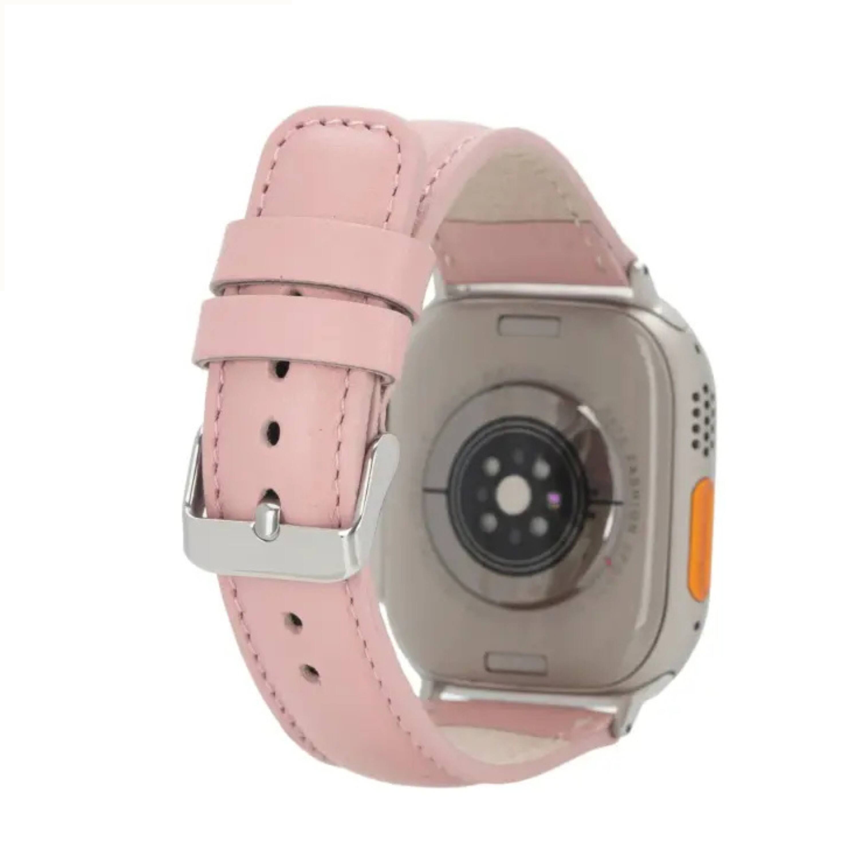 Back. Kitcheniva - Leather Watch Band Compatible With Apple Watch Ultra Series 8 7 And SE 38mm to 41mm Pink - Pink.