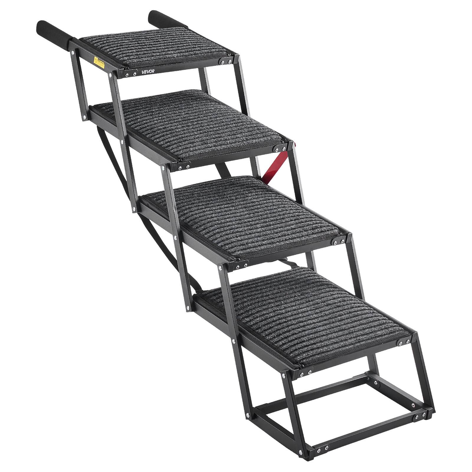 Alt View 5. VEVOR - Dog Stairs for Car, 4 Steps Extra Wide Foldable Dog Ramp for Large Dogs with Non-Slip Rug Surface, Portable Lightweight - Black.