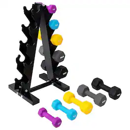 BalanceFrom Fitness - 76 Pound Neoprene Coated Dumbbell Set with Stand - Multicolor