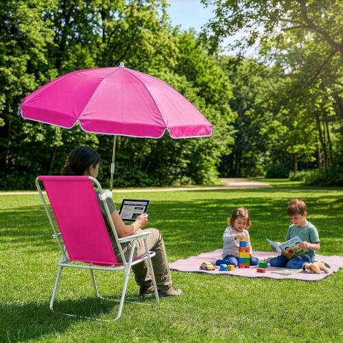 Alt View 5. Winado - 1PC Portable Folding Camping Beach Chair Large Height with Umbrella for Outdoor Camping Activity Travel Picnic Beach - Pink.