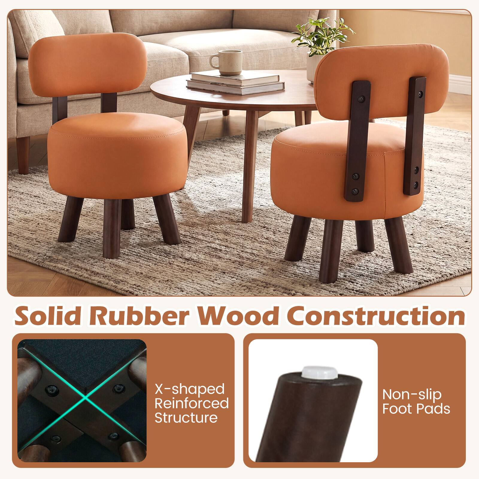 Solid Rubber Wood Construction  
X-shaped Reinforced Structure  
Non-slip Foot Pads