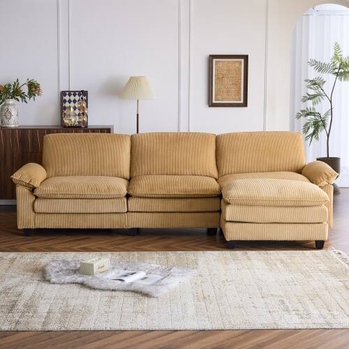 Alt View 4. Winado - Sectional Modular Deep Seat Sofa Couch with Ottoma, Corduroy Fabric Sleeper Comfy Upholstered Furniture for Living Room - Khaki.