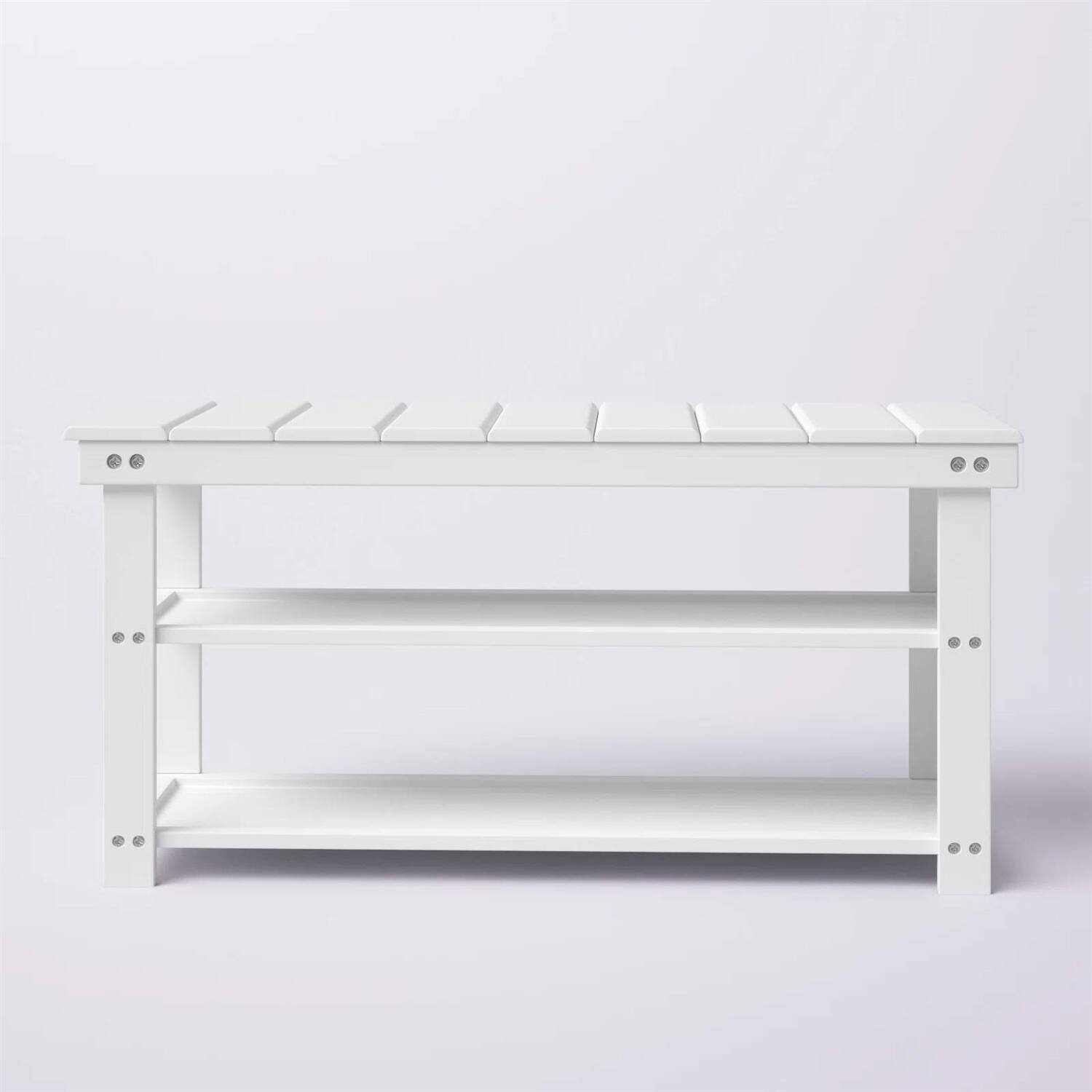 Left. Hivvago - White Slatted Wood 2-Shelf Shoe Rack Storage Bench For Entryway or Closet - White.