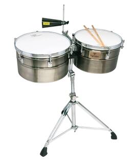 Tycoon Percussion - 14" & 15" Timbales, 8.5" Deep Stainless Steel Shells, Includes Height-Adjustable Tilting Stand