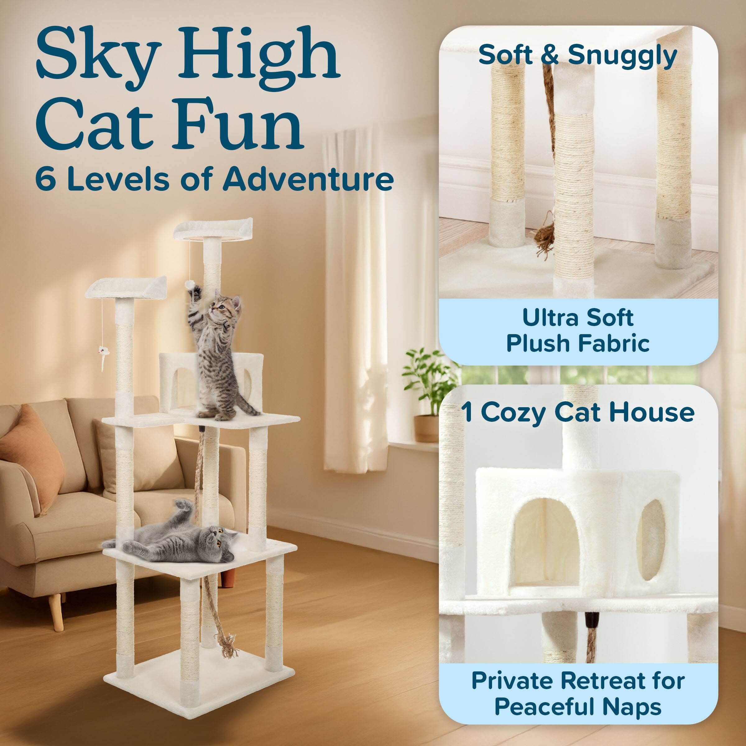 PetMaker Cat Tree 6 Ft Cat Tower for Indoor Cats with Napping Perches ...