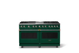 Viking - 60"W. 8 Burner Pro 5 Series 9.4 Cu. Ft. Freestanding Sealed LP Dual Fuel ConvectionRange with Brushed Brass Trim - Ivy