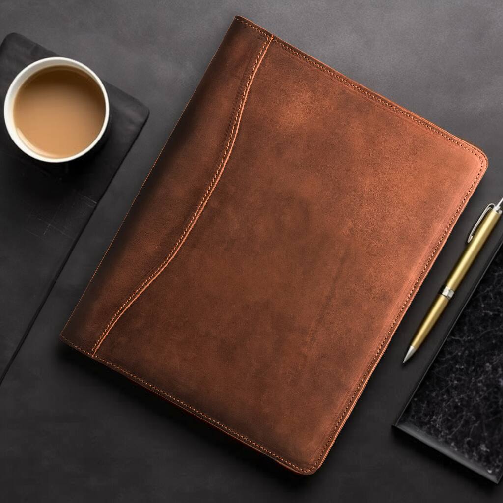 Alt View 1. Steel Horse Leather - Falit Leather Folio | Handmade Leather Padfolio - Brown.