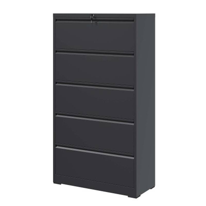 Alt View 6. HTUTWOO - 5 Drawer Metal Lateral File Cabinet – Filing Cabinet with Lock, Lockable File Cabinet for Home, Locking Metal Cabinet - Black.