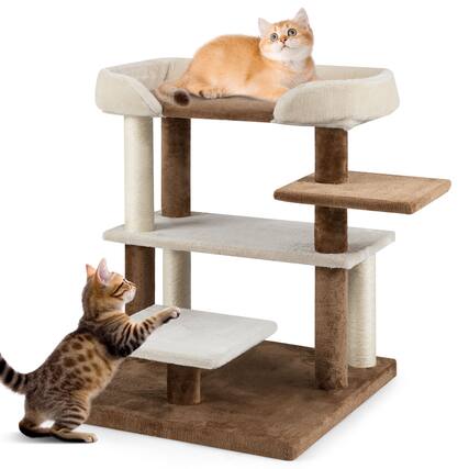 Front. Gymax - Gymax 2-in-1 Cat Tree Tower Pet Steps w/ Scratching Posts Hanging Toy Ball Perch - GYM19081.