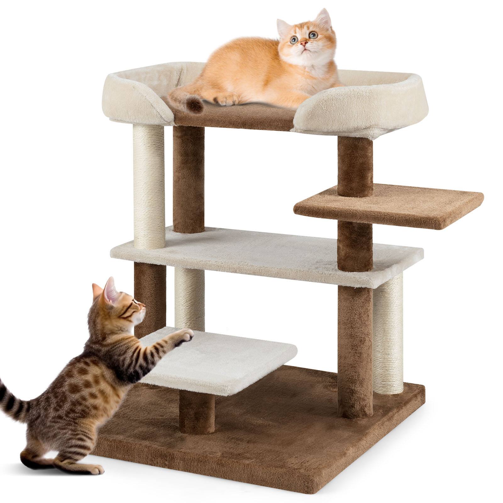 Front. Gymax - Gymax 2-in-1 Cat Tree Tower Pet Steps w/ Scratching Posts Hanging Toy Ball Perch - GYM19081.