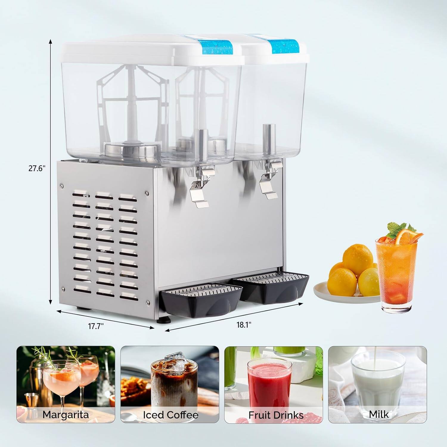 27.6" + 17.7" 18.1"  
Margarita  
Iced Coffee  
Fruit Drinks  
Milk