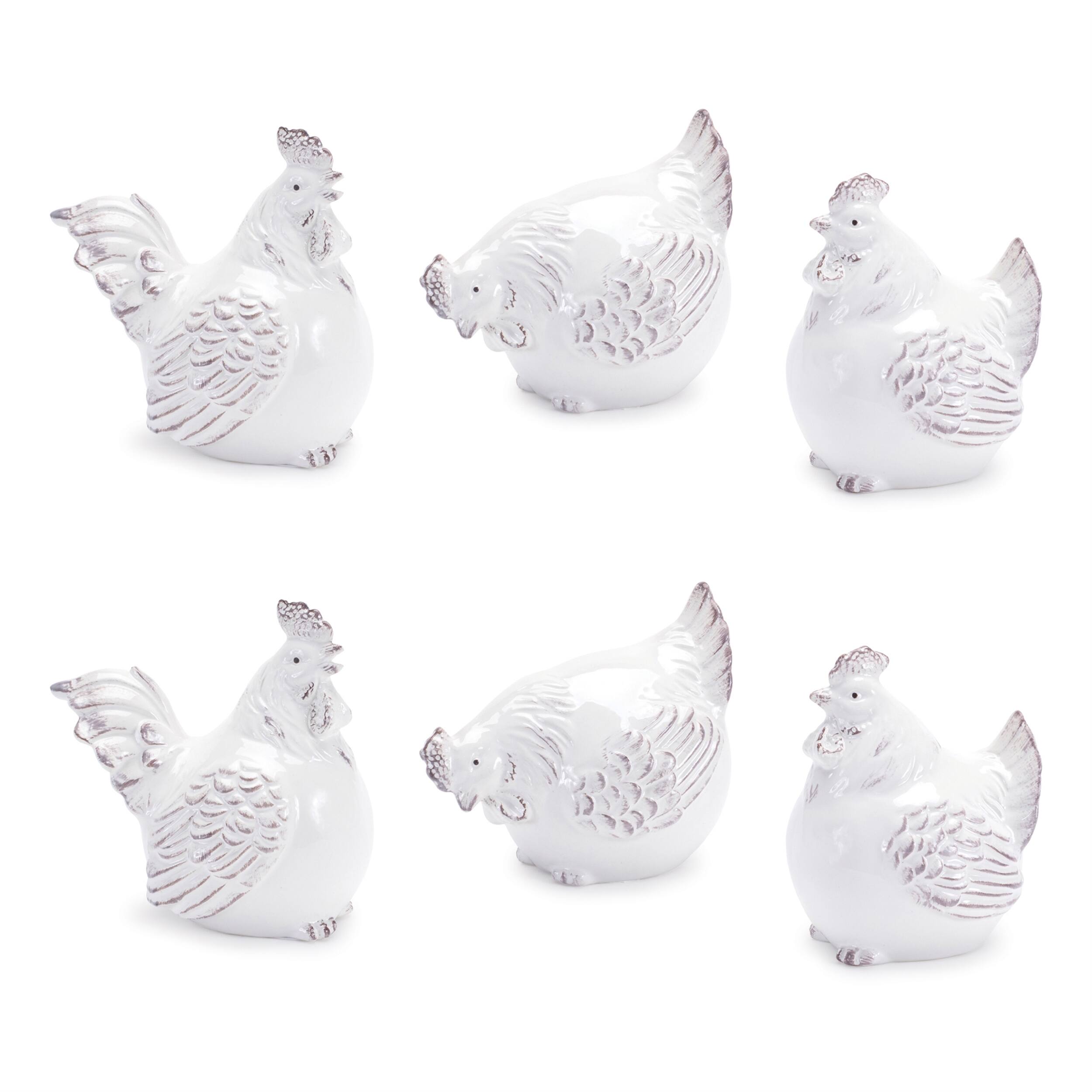 Alt View 3. BreeBe - Ceramic Chicken Decor (Set of 6) - White, Beige.
