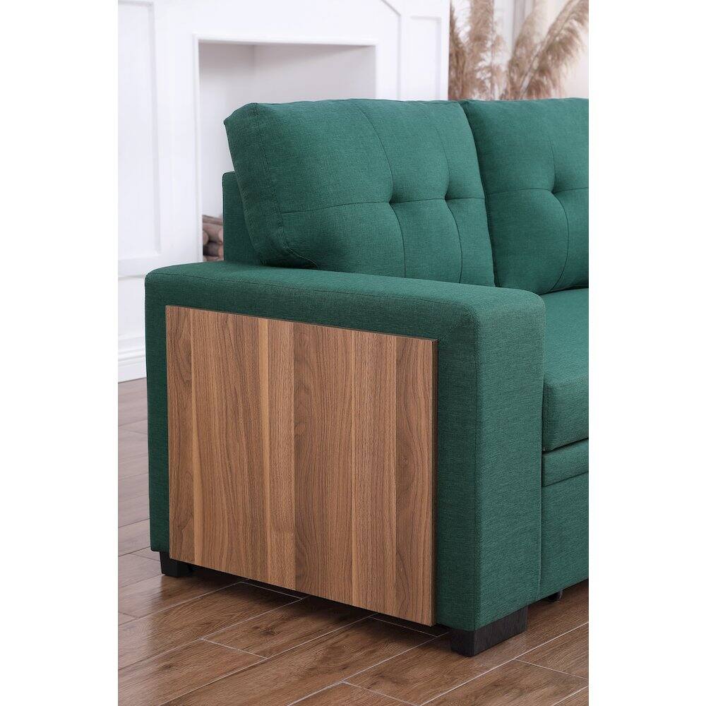 Alt View 10. Devion Furniture - Fabric Reversible Modern Side Compartment Sleeper Sectional Sofa Bed-Green - Green.