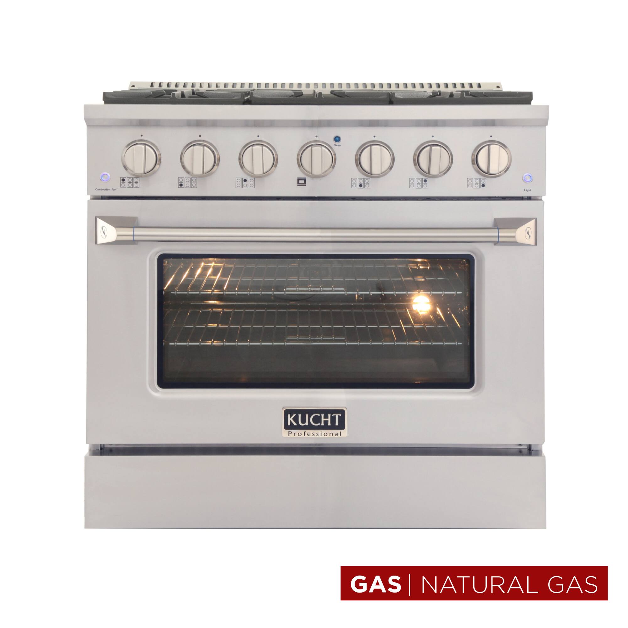 Kucht - 36 in. 5.2 cu. ft. Natural Gas Range with Sealed Burners and Convection Oven in Stainless Steel - Stainless Steel