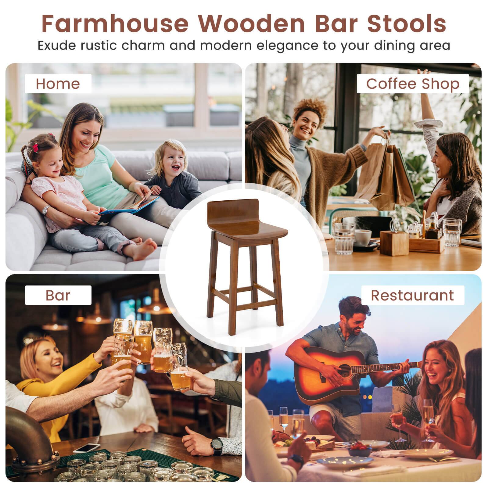 Farmhouse Wooden Bar Stools Exude rustic charm and modern elegance to your dining area, home, coffee shop, bar, and restaurant.