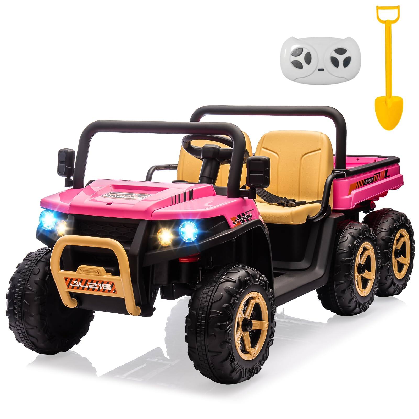 Alt View 2. GARVEE - 24V 2 Seater Ride on Car Truck,24v 2-Seater Kids Ride on Dump Truck with Parent Remote,4WD UTV w/Electric Dump Bed - Pink.
